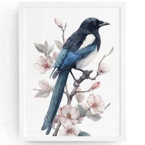 Watercolor Magpie Bird Wall Art Print, Unframed - Elegant Nature-Inspired Decor